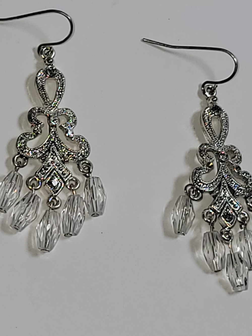 Silver Crystal Dangle Earrings - Elegant Clear Bead Chandelier
